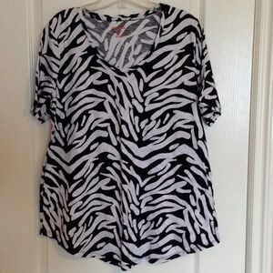 Joe Fresh Zebra Short Sleeve Top T-Shirt Blouse Size 1X Black White 100% Cotton